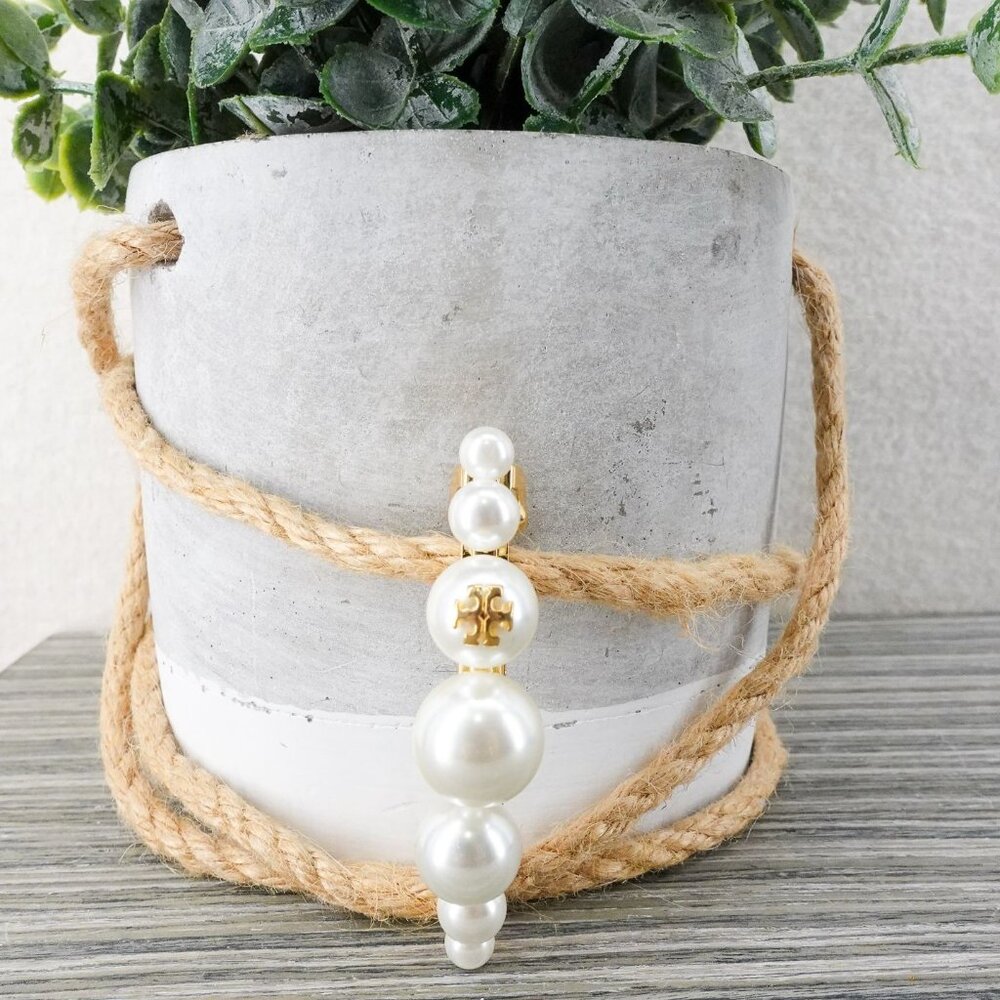 Tory Burch Logo Pearl Hair Clip White OS